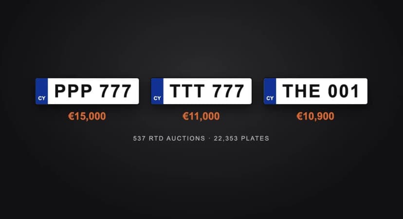 Кипрские номера PPP 777, TTT 777 и THE 001 — три самых дорогих номера на аукционах RTD