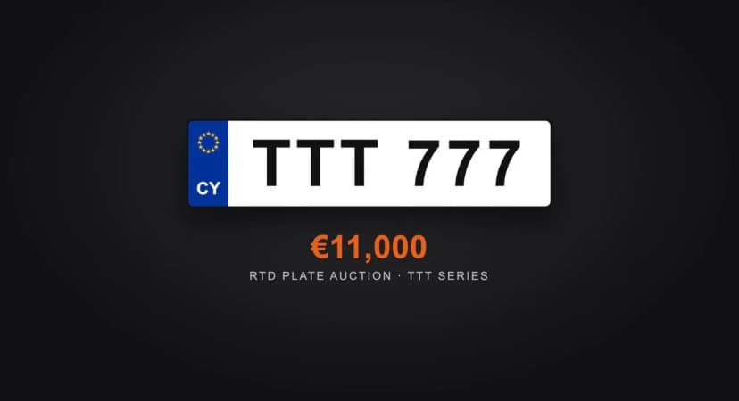 Кипрский номерной знак TTT 777, проданный на аукционе RTD за 11 000 евро
