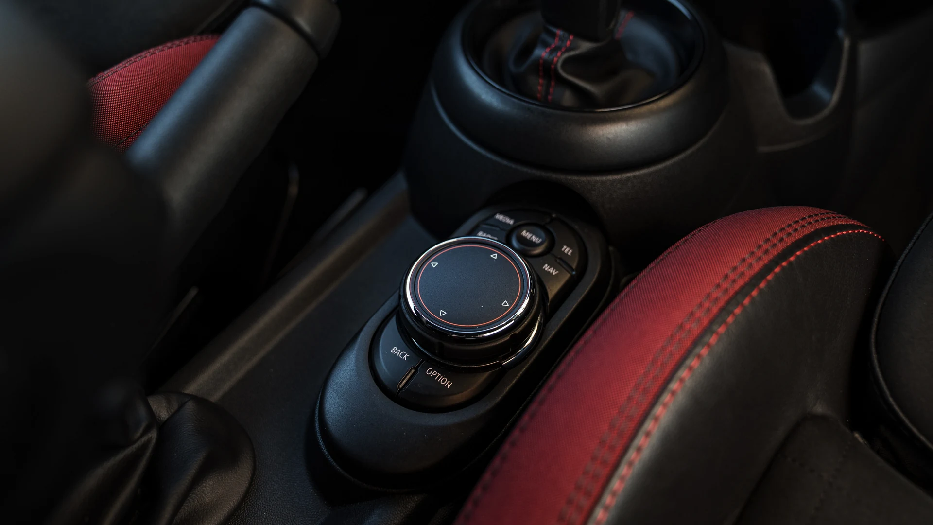 Mini John Cooper Works gear selector and drive mode controls. Car 78