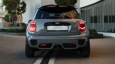 Mini John Cooper Works rear, twin centre exhausts and JCW diffuser. Car 78