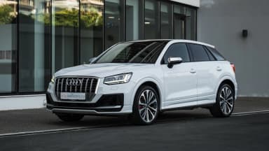 Front three-quarter view of a 2020 Audi SQ2 in Glacier White Metallic in Cyprus. Car 87