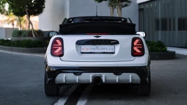 Rear view, Union Jack tail lights and JCW diffuser. Car 81