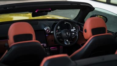 View of the seats and open roadster cabin from the rear. Car 91